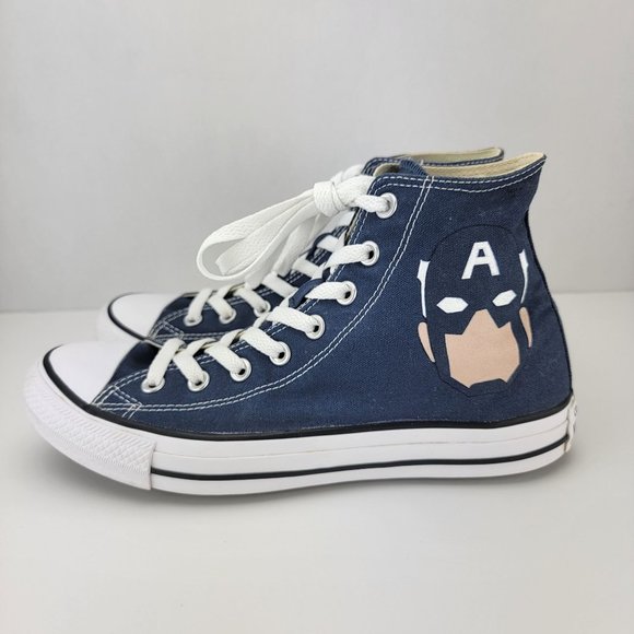 Converse All Star Unisex M8 W10 Blue Marvel Captain America Hi Mid Top Sneakers